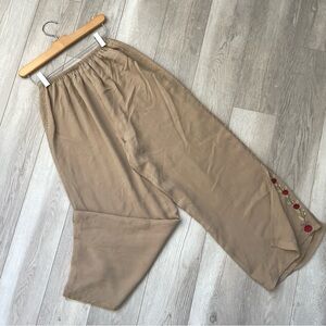 Silk Beaded Pants mulberry flower straight leg womens Beige (small) festival